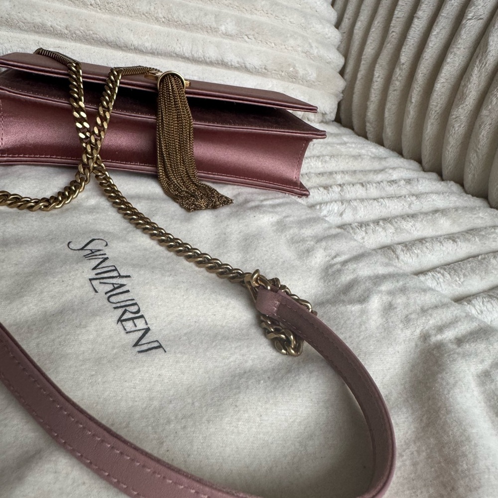 AUTHENTIC Saint Laurent YSL Kate Tassel Chain Bag Satin Dragee Pink Small NWT - Picture 9 of 16
